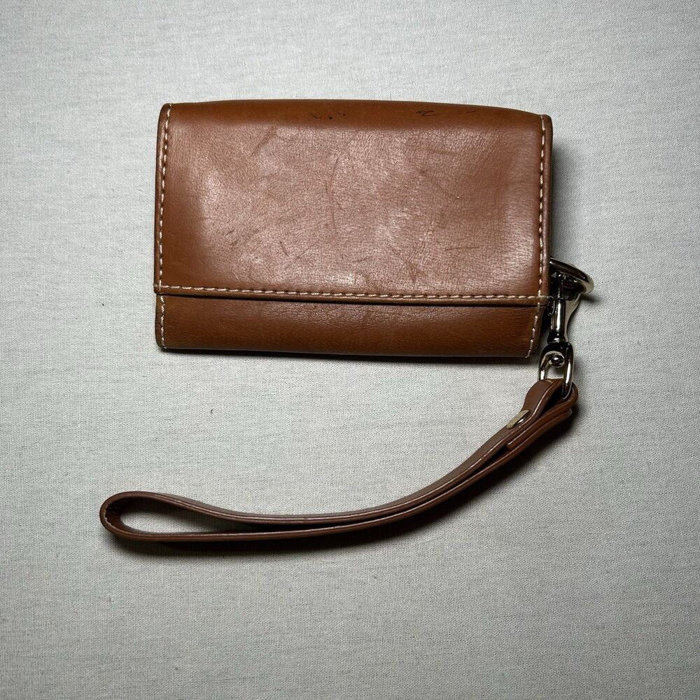 Dooney & Bourke brown leather wristlet card holder wallet pouch